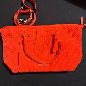 Large Vera Bradley Vibrant Red Quilted Tote Bag with handles and crossbody strap